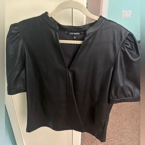 Steve Madden Black Puff Sleeve Blouse with Mandarin Collar